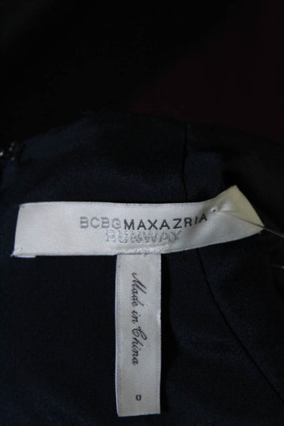 BCBG Max Azria Womens Satin Crepe Sleeveless Crew Neck Sheath Dress Navy Size 0