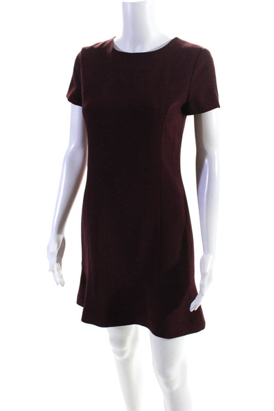 Theory Womens Woven Crew Neck Cap Sleeve Zip Up Flared Dress Burgundy Size 4
