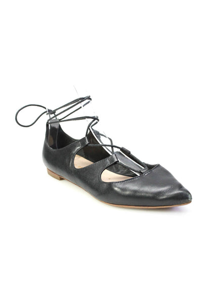 Loeffler Randall Womens Leather Lace Up Pointed Toe Ballet Flats Black Size 5B