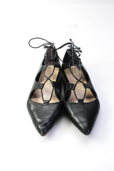 Loeffler Randall Womens Leather Lace Up Pointed Toe Ballet Flats Black Size 5B