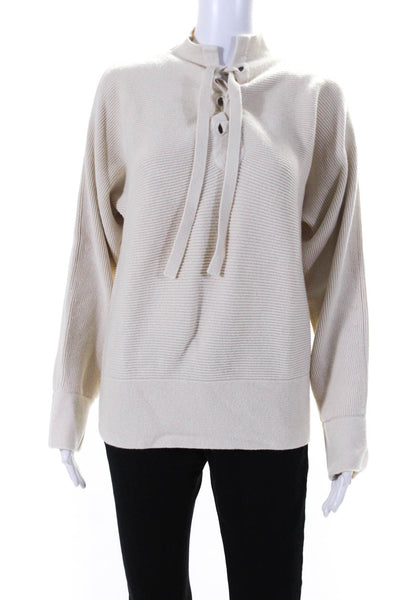 Everlane Women's Long Sleeve V-Neck Lace Up Pullover Sweater Cream Size S