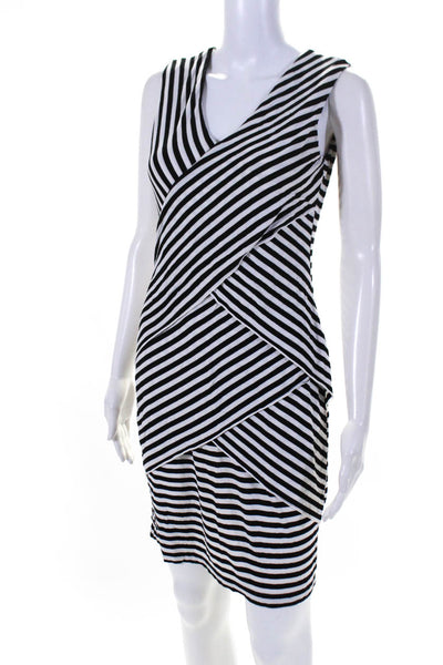 Calvin Klein Women's Jersey Knit Striped V-Neck Bodycon Dress Black/White Size 2