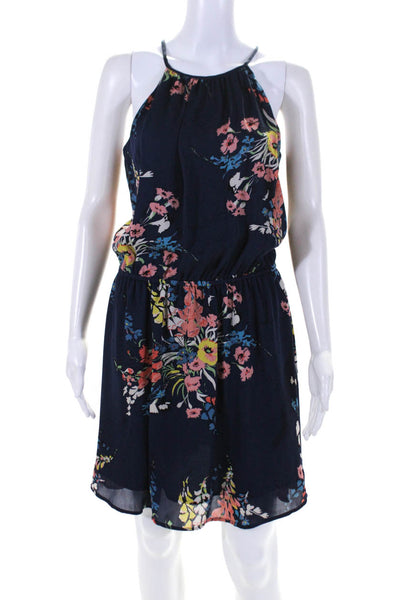 Joie Women's Sleeveless Floral Print Silk Mini Dress Navy Size S