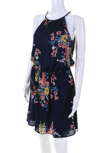 Joie Women's Sleeveless Floral Print Silk Mini Dress Navy Size S