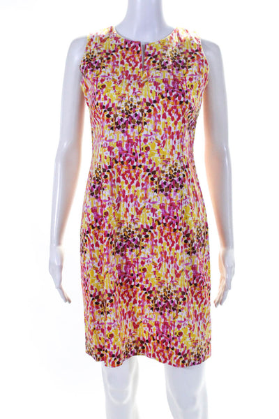 Leggiadro Women's Sleeveless V Neck Printed Shift Dress Multicolor Size 4