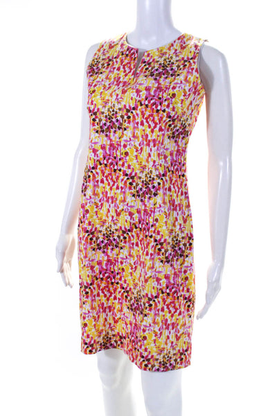 Leggiadro Women's Sleeveless V Neck Printed Shift Dress Multicolor Size 4