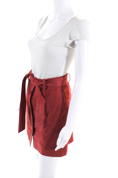Joie Womens Leather Buttoned Belted A-Line Darted Skirt Red Size 0