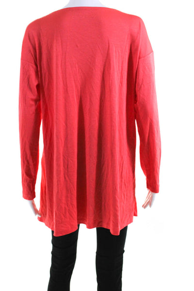 Eileen Fisher Womens Long Sleeves Pullover Tee Shirt Coral Pink Size Medium