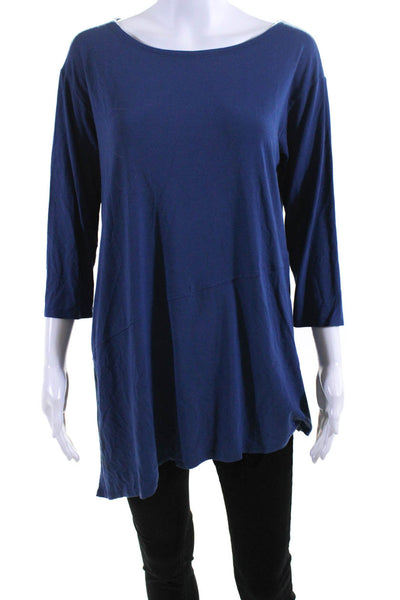 Eileen Fisher Womens Pullover Asymmetrical Tee Shirt Blue Size Medium