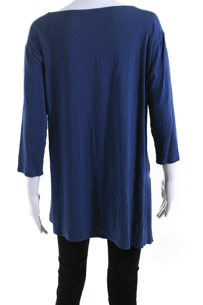 Eileen Fisher Womens Pullover Asymmetrical Tee Shirt Blue Size Medium