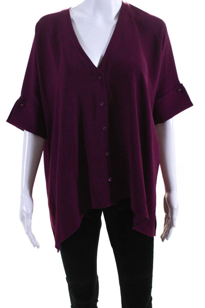 Trina Turk Womens Short Sleeves Button Down Shirt Berry Purple Size Extra Small