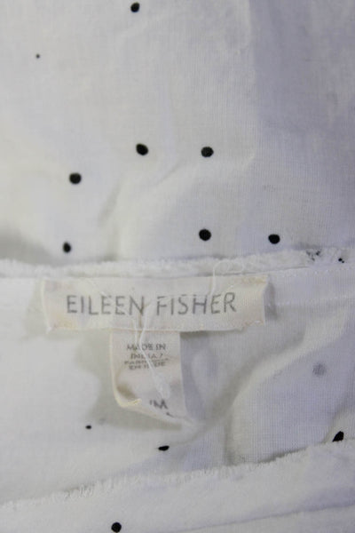 Eileen Fisher Womens Spotted Short Sleeves Shirt White Black Cotton Size Small