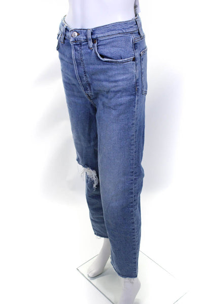 Re/Done Womens Zipper Fly High Rise Fringe Ankle Straight Leg Jeans Blue Size 29