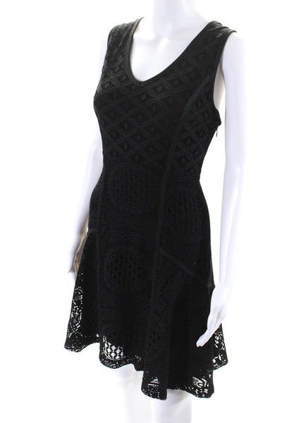 Desigual Women's Sleeveless V Neck Lace Mid Length Dress Black Size XL