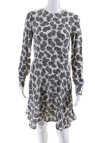 Stella McCartney Women's Long Sleeve Floral Silk Midi Dress White Blue Size 40