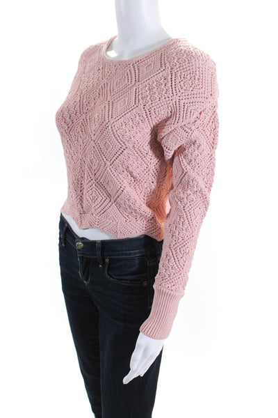 Ronny Kobo Women's Long Sleeve Knit Crewneck Pullover Sweater Pink Size M