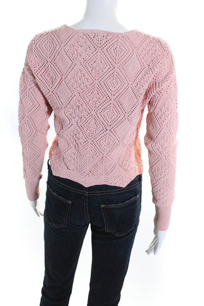 Ronny Kobo Women's Long Sleeve Knit Crewneck Pullover Sweater Pink Size M