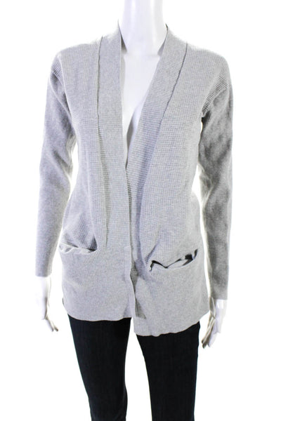 Theory Womens Open Front Long Sleeved Thin Knit Cardigan Sweater Gray Size P