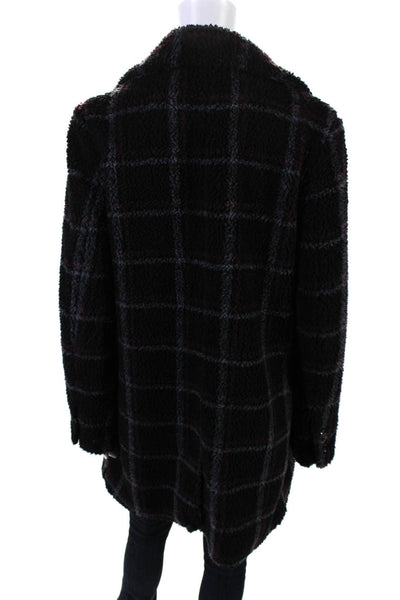 Paige Womens Woven Plaid Collared Double Breasted Trench Coat Black Size XS