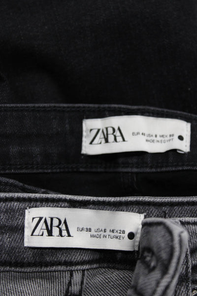 Zara Womens Cotton Buttoned Colored Skinny Leg Jeans Black Gray Size 6 8 Lot 2