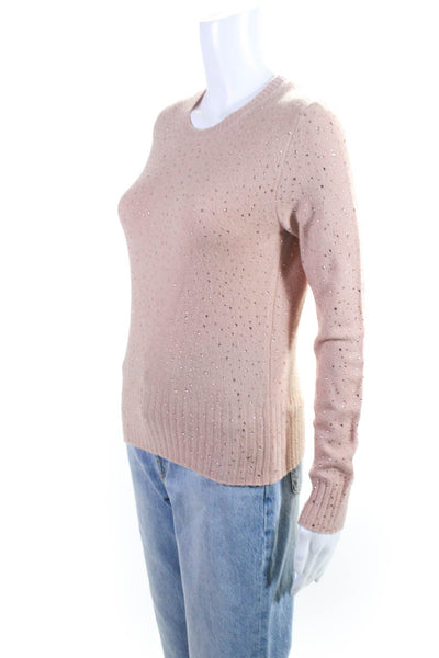J Crew Womens Rhinestone Embellished Crew Neck Sweater Pink Size XS