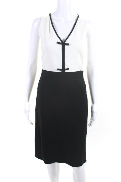 Valentino Womens Colorblock Print Ruched Waist A-Line Dress White Black Size 6