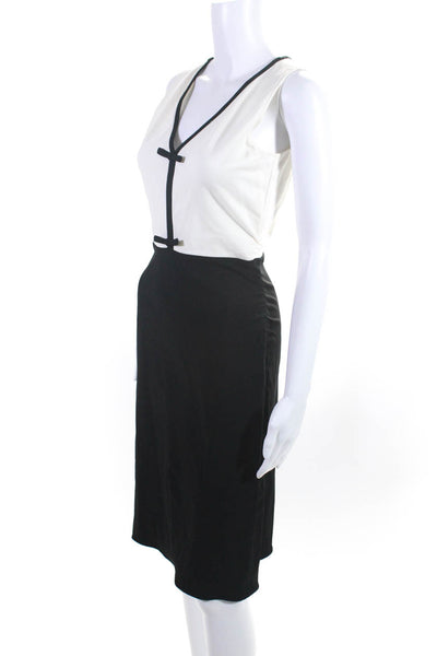 Valentino Womens Colorblock Print Ruched Waist A-Line Dress White Black Size 6