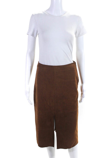 MiH Jeans Womens Leather Suede Split Hem Unlined Straight Skirt Brown Size S