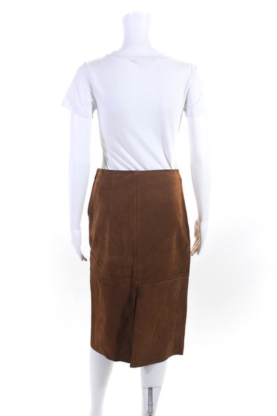 MiH Jeans Womens Leather Suede Split Hem Unlined Straight Skirt Brown Size S