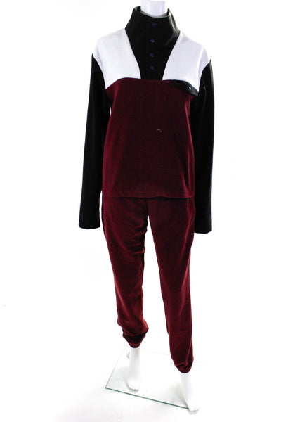 ALALA Women's Long Sleeves Color Block Sweatshirt Set  Burgundy Size S