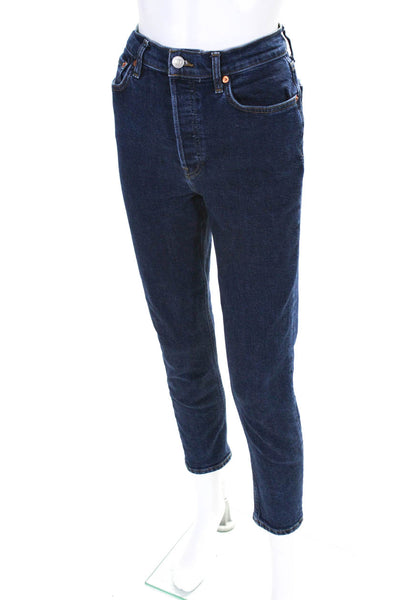 Re/Done Women's Dark Wash High Rise Straight Leg Jeans Blue Size 27