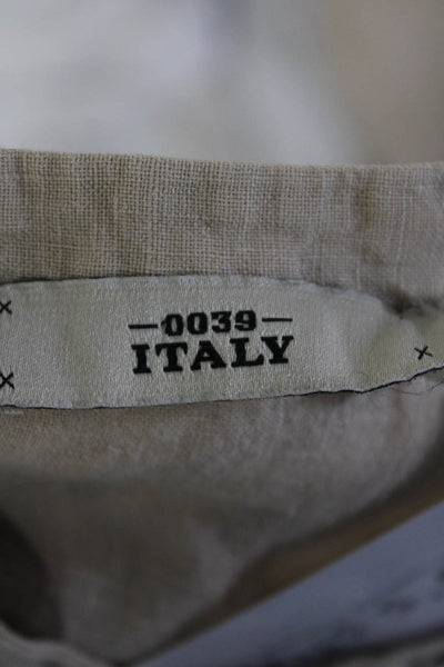 0039 Italy Womens Linen Long Sleeve Ruffle Trim Button Down Blouse Beige Size XS