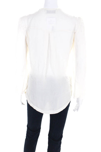 ALC Womens Deep V Neck Long Sleeve Top Blouse Ivory Black Silk Size Medium