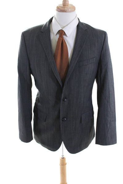 Boss Hugo Boss Mens Wool Striped Nocth Collar Two Button Suit Jacket Gray Size 4
