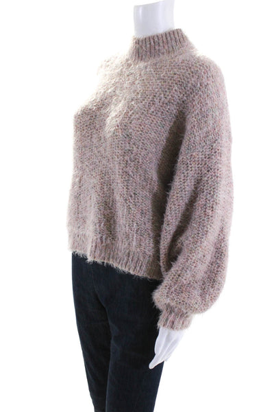 Joie Womens Fuzzy Knit Mock Neck Long Sleeve Sweater Top Blush Size S