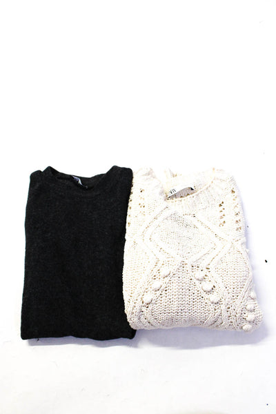 Zara Womens Crew Neck Long Sleeve Sweaters Tops Ivory Size S Lot 2