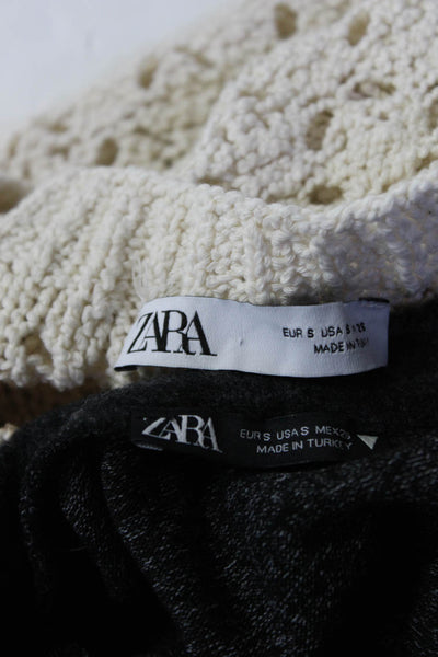 Zara Womens Crew Neck Long Sleeve Sweaters Tops Ivory Size S Lot 2