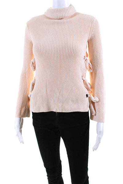 Lovers + Friends Womens Bow Sides Turtleneck Sweater Pink Cotton Size Extra Smal