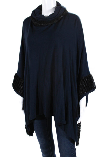 Capote Womens Wool Fleece Short Sleeve Turtleneck Poncho Sweater Navy Size S