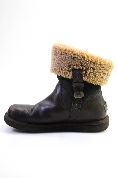 UGG Australia Womens Leather Shearling Lined Bellue Boots Brown Size 8US 39EU