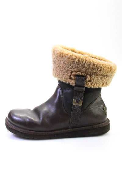 UGG Australia Womens Leather Shearling Lined Bellue Boots Brown Size 8US 39EU