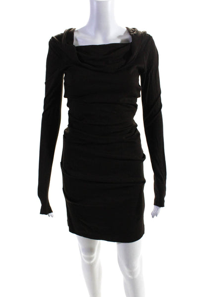 Nicole Miller Womens Long Sleeve Gathered Cowl Neck Sheath Dress Black Small