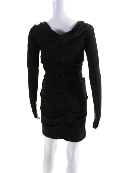 Nicole Miller Womens Long Sleeve Gathered Cowl Neck Sheath Dress Black Small