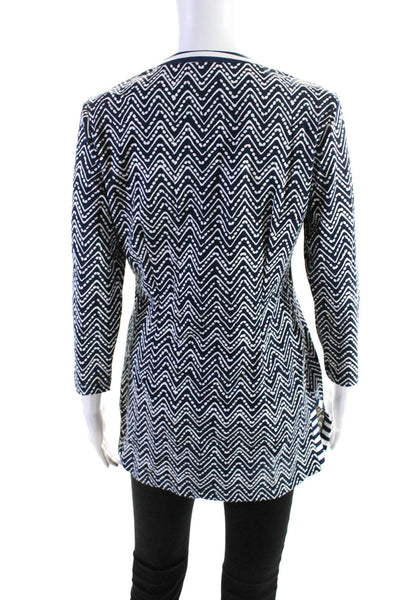 J. Mclaughlin Womens Chevron 3/4 Sleeve Tunic Top Blouse Navy White Size Small