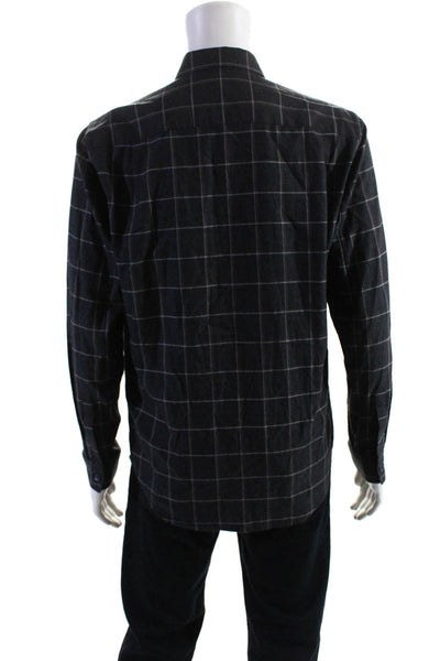 Theory Mens Long Sleeve Check Button Up Dress Shirt Gray Brown Size Small