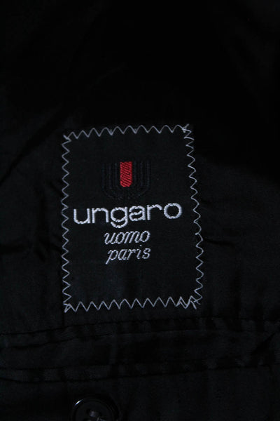Ungaro Mens Peak Lapel Cashmere Fleece Double Breasted Peacoat Black Size 40