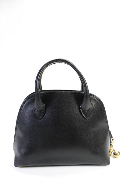 Parri Firenze Womens Leather Zip Up Top Handle Mini Structured Black Handbag