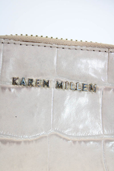 Karen Millen Womens Leather Alligator Embossed Zip Around Pouch Wallet Beige