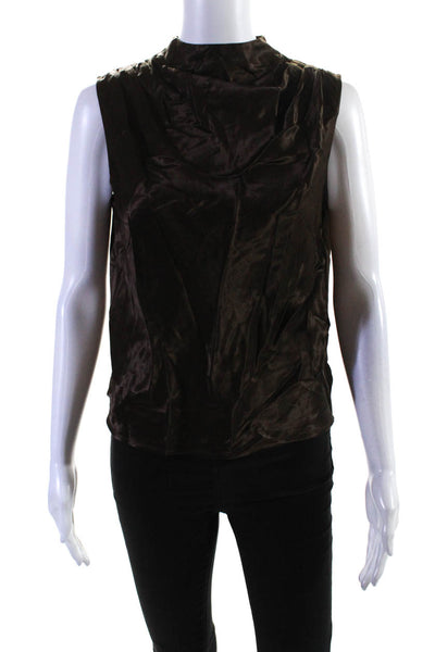 Rails Womens High Neck Satin Sleeveless Shell Top Blouse Brown Size Extra Small