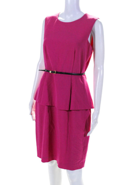 Calvin Klein Womens Sleeveless Belt Pleated Peplum Pencil Dress Hot Pink Size 8